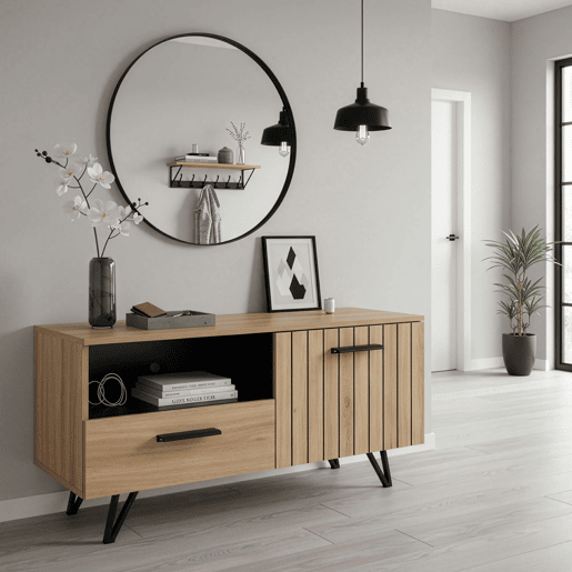 Móvel de televisão Knobbed com gaveta 1 porta 100x38x49 cm Carvalho en.casa
