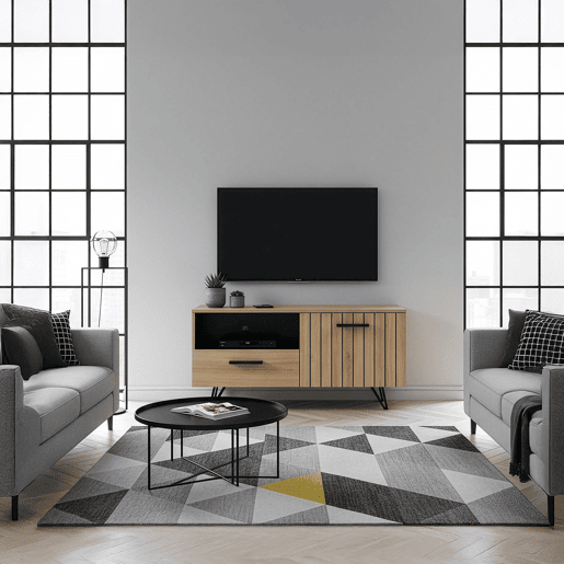 Móvel de televisão Knobbed com gaveta 1 porta 100x38x49 cm Carvalho en.casa