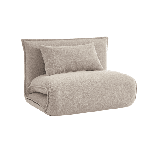 Poltrona conversível em tecido boucle texturizado, Fleeep, Beige, 200x99x66 cm