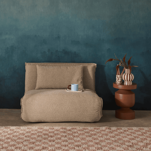 Poltrona conversível em tecido boucle texturizado, Fleeep, Beige, 200x99x66 cm