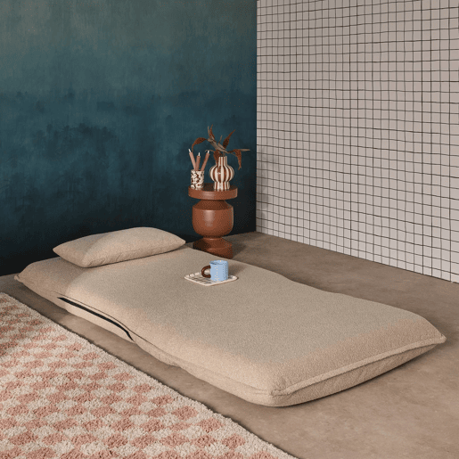 Poltrona conversível em tecido boucle texturizado, Fleeep, Beige, 200x99x66 cm