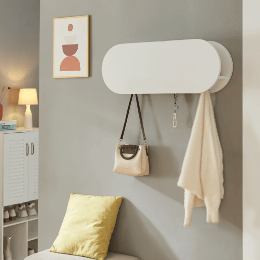 Bengaleiro de parede Vilkön prateleira + 6 ganchos 80x16x30cm Branco en.casa