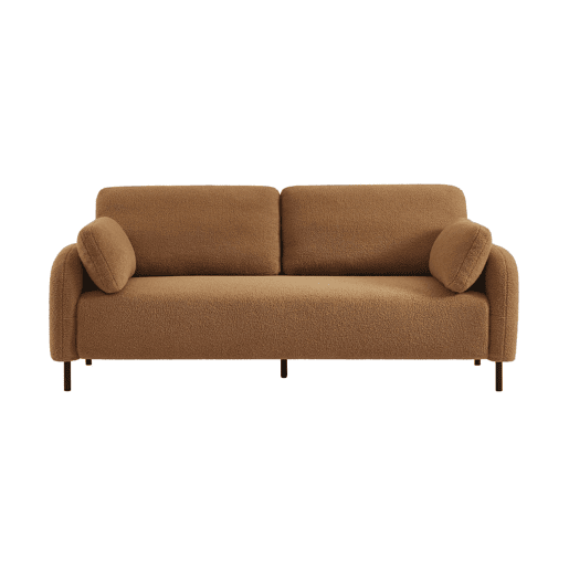 Sofá boucle e base de metal, 3 lugares, Teddy, Bege escuro, 208x84x87 cm
