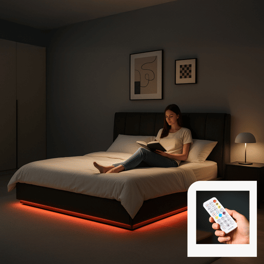 Cama estofada Tröstiar LED com base de ripas dobrável + colchão 160x200cm - Preto en.casa