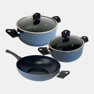 Conjunto de 2 panelas (Ø20Ø24cm) com tampas + wok (Ø30cm) em alumínio prensado, azul, NOIA San Ignacio