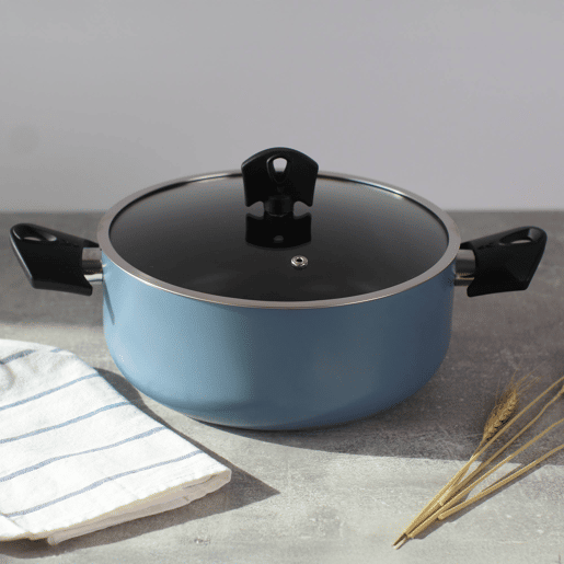 Conjunto de 2 panelas (Ø20Ø24cm) com tampas + wok (Ø30cm) em alumínio prensado, azul, NOIA San Ignacio