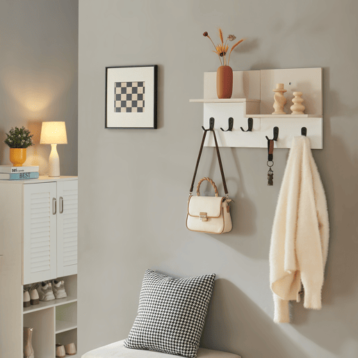 Bengaleiro de parede Botaruvn 2 prateleiras 34x59x13 cm Begebranco en.casa