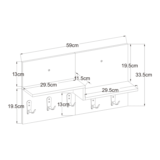 Bengaleiro de parede Botaruvn 2 prateleiras 34x59x13 cm Begebranco en.casa