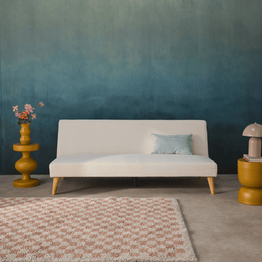 Sofá cama conversível em boucle de 3 lugares, Tom, Branco, 180x100x74.5 cm