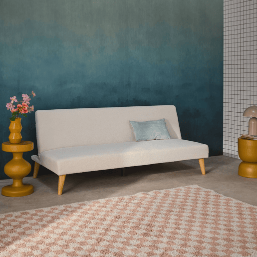 Sofá cama conversível em boucle de 3 lugares, Tom, Branco, 180x100x74.5 cm