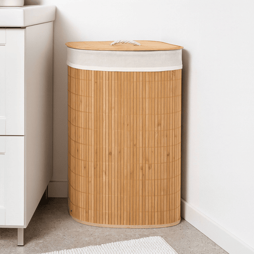 Cesto de roupa suja de bambu em formato de canto Cesto de roupa suja de bambu em formato de canto