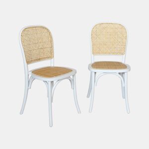 Vintage cadeira de madeira e rattan, set de 2, Montparnasse, Branco, 48x44.5x89.5 cm