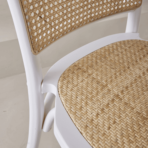Vintage cadeira de madeira e rattan, set de 2, Montparnasse, Branco, 48x44.5x89.5 cm