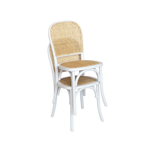 Vintage cadeira de madeira e rattan, set de 2, Montparnasse, Branco, 48x44.5x89.5 cm