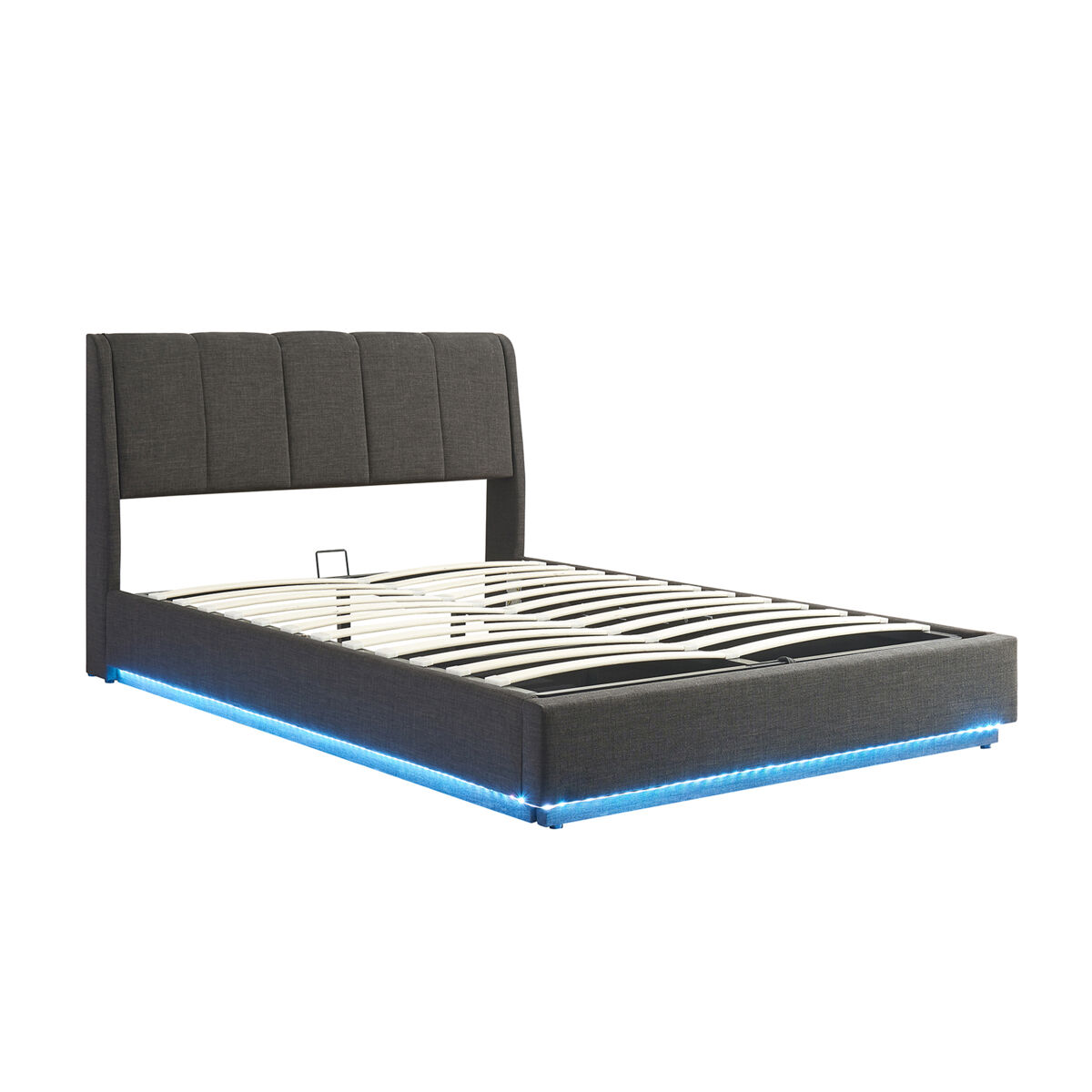 Cama tapizado led tröstiar con somier abatible 160x200cm - negro [en.casa]