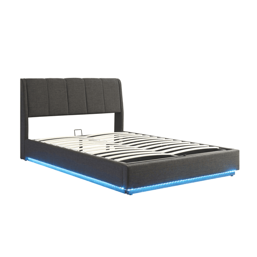 Cama estofada Tröstiar LED com base de ripas dobrável 160x200cm - Preto en.casa