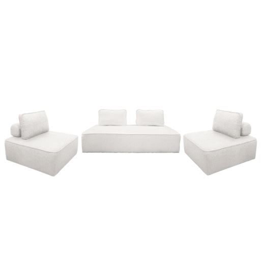 Sofá modular em tecido boucle de 3 lugares, Bao, Creme, 180x90x74 cm