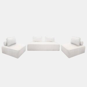 Sofá modular em tecido boucle de 3 lugares, Bao, Creme, 180x90x74 cm