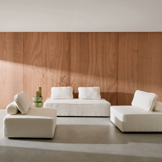 Sofá modular em tecido boucle de 3 lugares, Bao, Creme, 180x90x74 cm