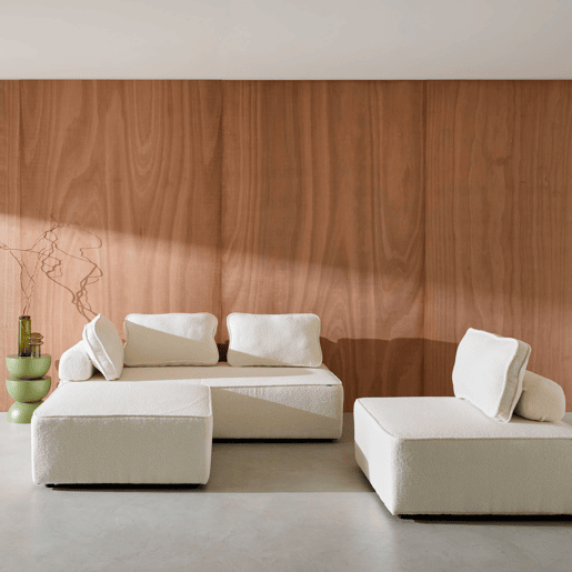 Sofá modular em tecido boucle de 3 lugares, Bao, Creme, 180x90x74 cm