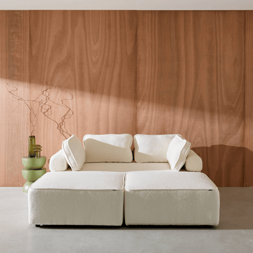 Sofá modular em tecido boucle de 3 lugares, Bao, Creme, 180x90x74 cm