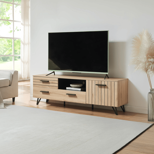 Móvel de televisão Knobbed com gaveta 2 portas 150x38x49 cm Carvalho en.casa Móvel de televisão Knobbed com gaveta 2 portas 150x38x49 cm Carvalho en.casa