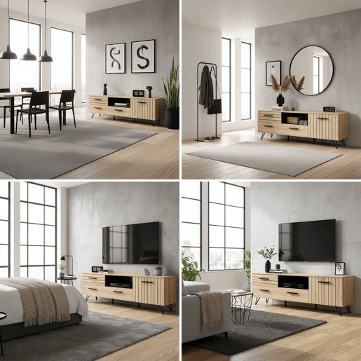 Móvel de televisão Knobbed com gaveta 2 portas 150x38x49 cm Carvalho en.casa Móvel de televisão Knobbed com gaveta 2 portas 150x38x49 cm Carvalho en.casa