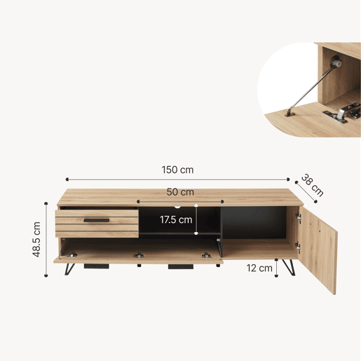 Móvel de televisão Knobbed com gaveta 2 portas 150x38x49 cm Carvalho en.casa Móvel de televisão Knobbed com gaveta 2 portas 150x38x49 cm Carvalho en.casa