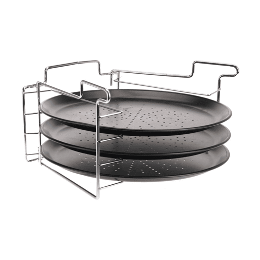 Conjunto para assar pizza com 4 peças, suporte e 3 assadeiras.