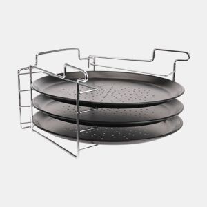 Conjunto para assar pizza com 4 peças, suporte e 3 assadeiras.
