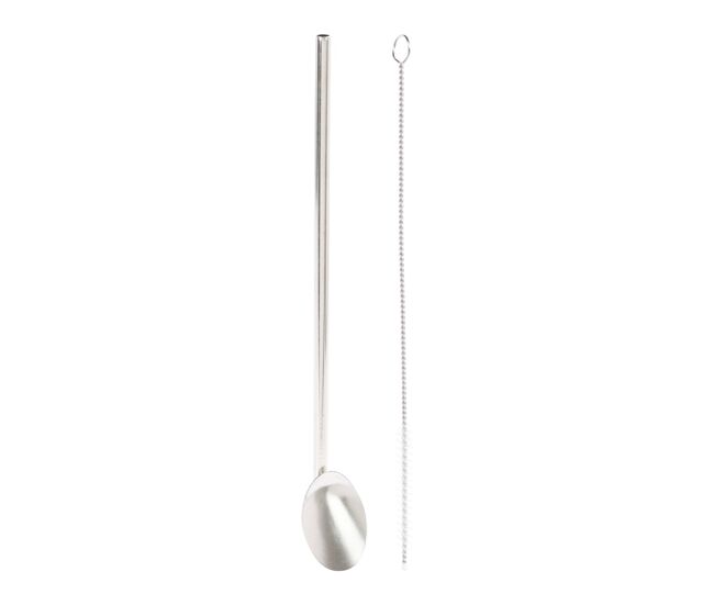 Juego de 4 pajitas h.21,5cm con cuchara de acero inoxidable + cepillo de limpieza