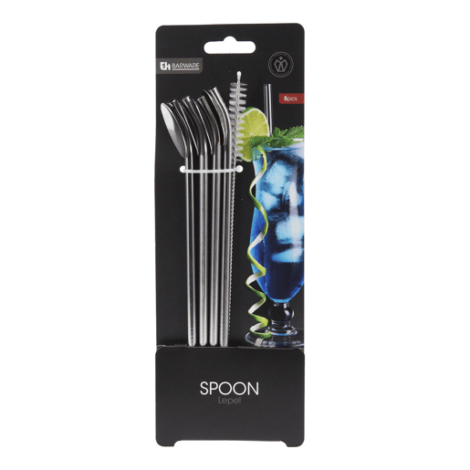 Conjunto de 4 canudos com colher de aço inoxidável + escova