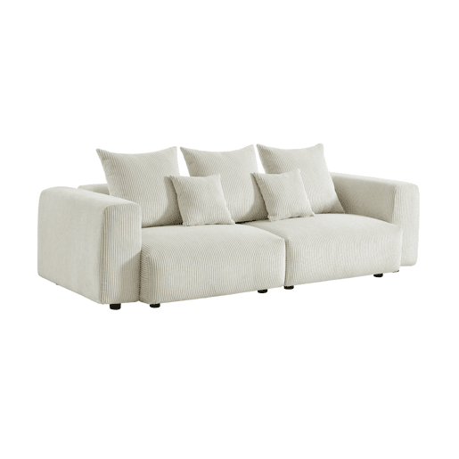 Sofá removível veludo canelado grosso de 3 lugares , Pillow, Creme, 230x97x82 cm