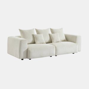Sofá removível veludo canelado grosso de 3 lugares , Pillow, Creme, 230x97x82 cm