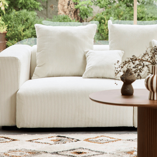 Sofá removível veludo canelado grosso de 3 lugares , Pillow, Creme, 230x97x82 cm