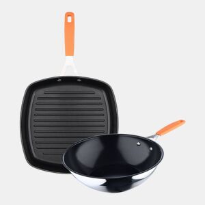 Conjunto COMPACTo de Grelha San Ignacio (28x28cm) + Wok (Ø28cm) em alumínio forjado para placas de indução.