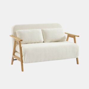 Sofá-cama em madeira e boucle texturizado de 2 lugares, Sven, Creme, 133x81x84 cm