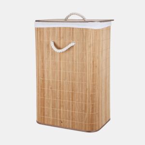 Cesto de roupa dobrável em bambu com interior em algodão