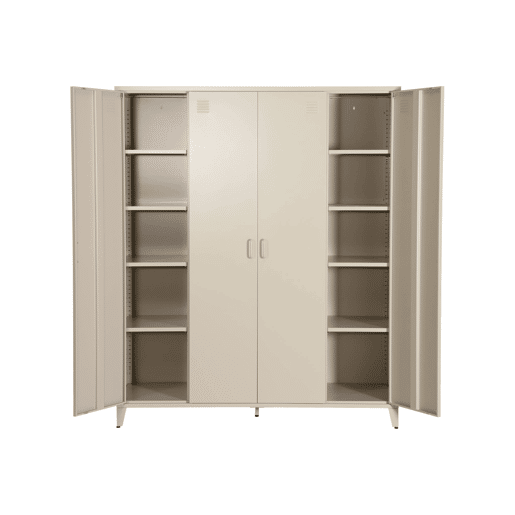 Armário industrial metal 4 portas, 10 prateleiras, 1 cabide, Soho, Beige, 150x50x180 cm