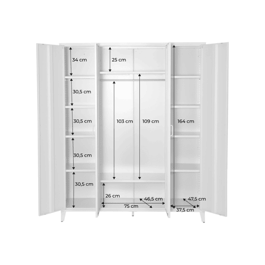 Armário industrial metal 4 portas, 10 prateleiras, 1 cabide, Soho, Beige, 150x50x180 cm
