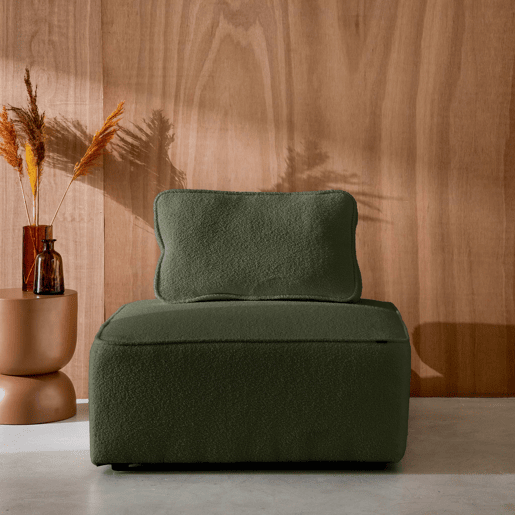 Módulo para sofá modular em boucle, 1 lugar, Bao, Verde caqui, 90x90x74 cm