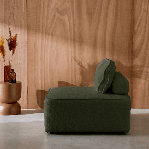 Módulo para sofá modular em boucle, 1 lugar, Bao, Verde caqui, 90x90x74 cm