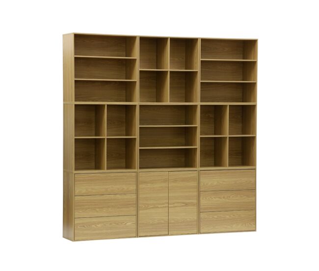 Kit de estantería modular de madera, 9 elementos roble - 210x35x210 cm
