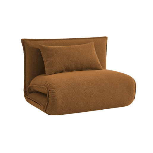 Poltrona conversível em tecido boucle texturizado, Fleeep, Mostarda, 200x99x66 cm