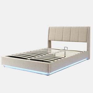 Cama estofada Tröstiar LED com base de ripas dobrável 140x200cm - Bege en.casa