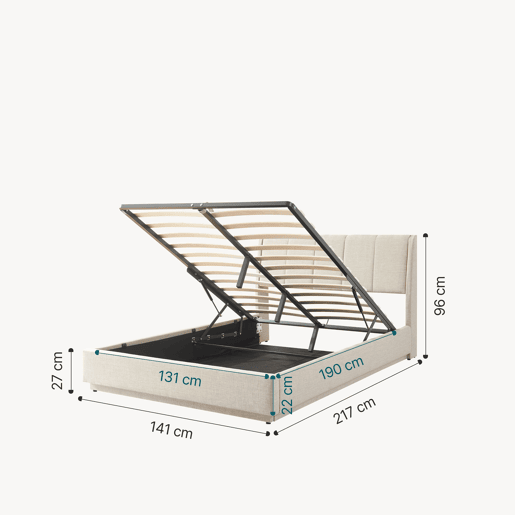 Cama estofada Tröstiar LED com base de ripas dobrável 140x200cm - Bege en.casa