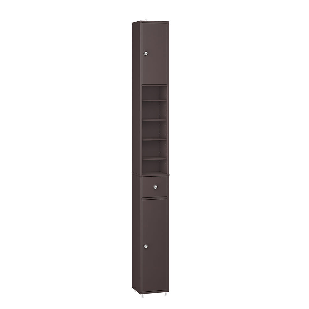 Sobuy bzr34-ii-br columna de baño estrecha - impermeable, armario de baño alto con estantes ajustables y cajón - armario que ahorra espacio, mdf, marrón oscuro, 20x180x20cm