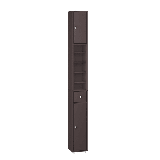 SoBuy BZR34-II-BR Coluna de casa de banho estreita - Armário de casa de banho alto, à prova de água, com prateleiras e gaveta ajustáveis - Armário que poupa espaço, MDF, castanho escuro, 20x180x20cm
