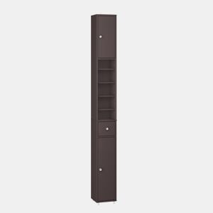 SoBuy BZR34-II-BR Coluna de casa de banho estreita - Armário de casa de banho alto, à prova de água, com prateleiras e gaveta ajustáveis - Armário que poupa espaço, MDF, castanho escuro, 20x180x20cm