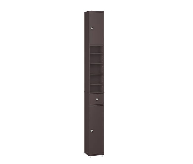 Sobuy bzr34-ii-br columna de baño estrecha - impermeable, armario de baño alto con estantes ajustables y cajón - armario que ahorra espacio, mdf, marrón oscuro, 20x180x20cm